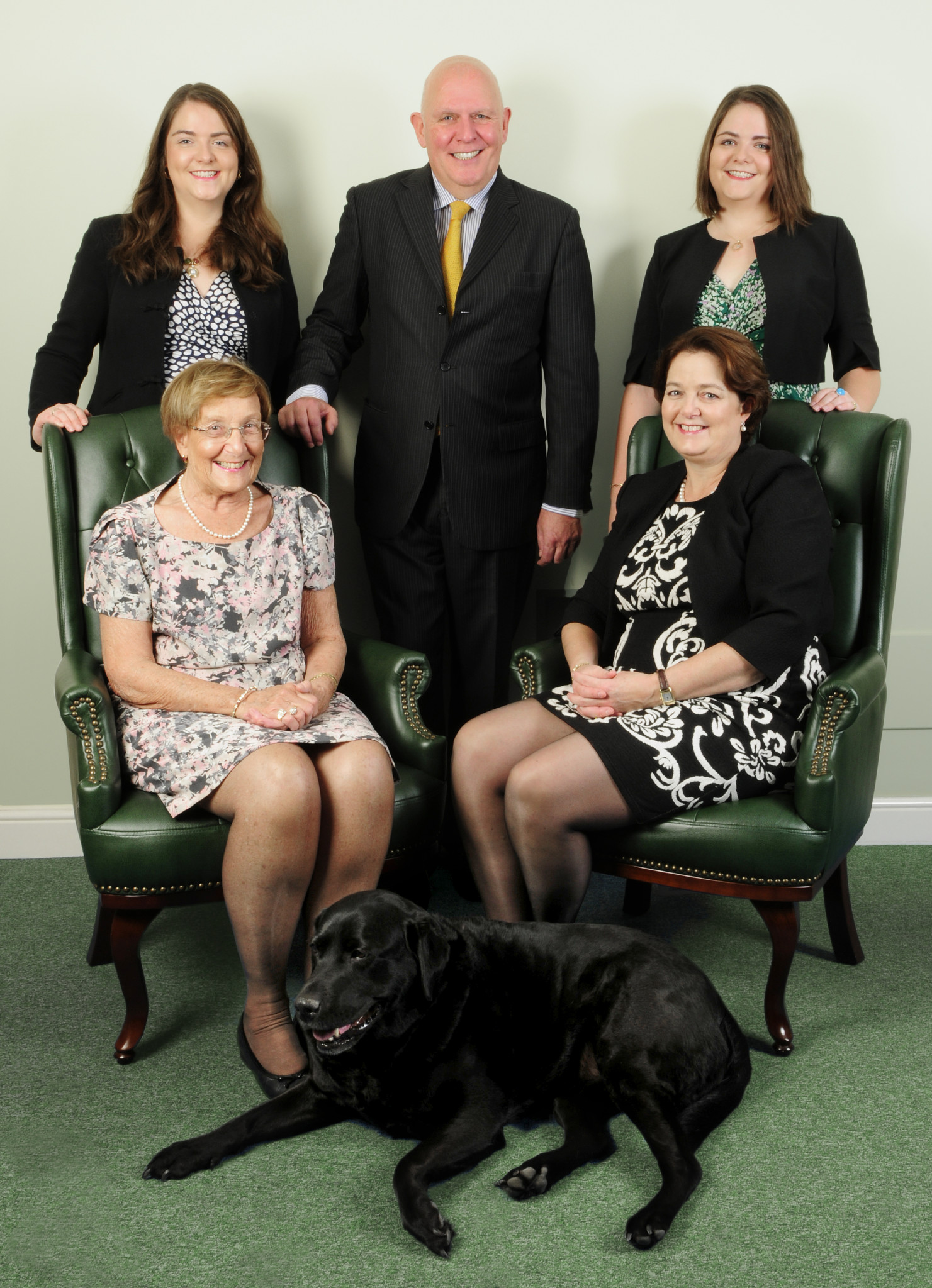 Fellows today: Nicola, Stephen, Alexandra and Jayne Whittaker, Muriel Fellows with Maddie the Fellows dog.